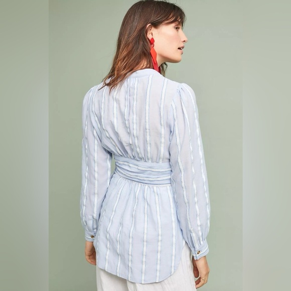 Anthropologie Building 18 South Seas Tunic Blue Striped Tie Waist Size 12 - Picture 2 of 10